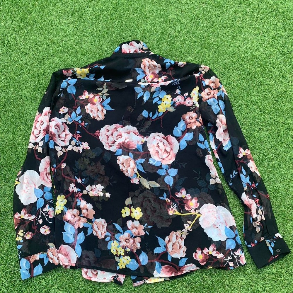 Guess Women Long Sleeve Mesh Multi Floral Flowers Summer Shot Size 8. - Picture 6 of 7